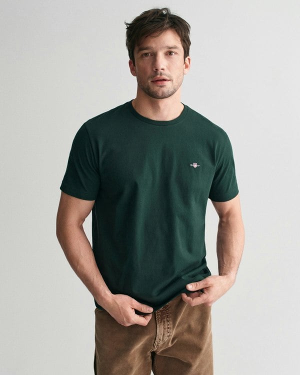 GANT Mens Regular Fit Short Sleeve Shield Logo T-Shirt - 374 Tartan Green