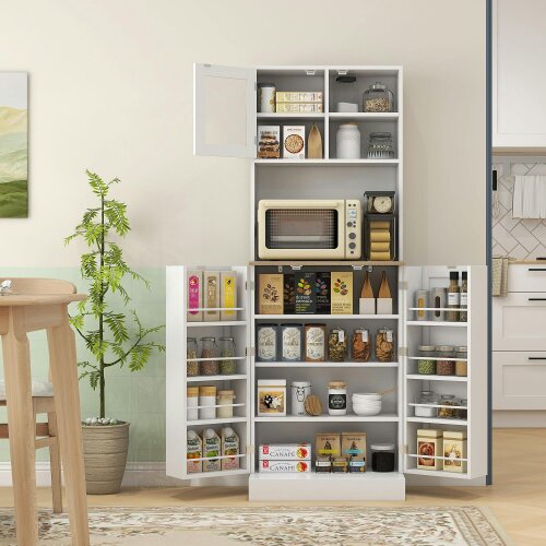 Wyld Haus Tabetti Wooden White 2 Part Kitchen Storage Cabinet