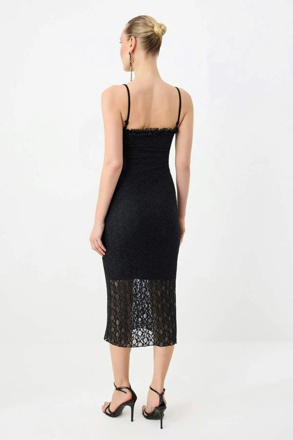 Lace Spaghetti Strap Midi Bodycon Party Dress