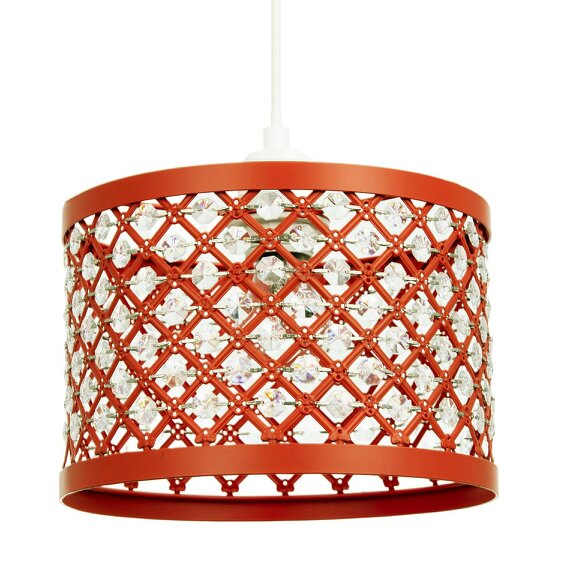 Happy Homewares Modern Ornate Orange Metal Pendant Shade with Clear Acrylic Beads