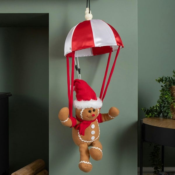 Samuel Alexander 57cm Battery Operated Musical Parachuting Gingerbread Man with Leg Kicking Motion