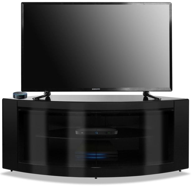 Centurion Supports PANGEA Gloss Black Beam-Thru Curved Tru-Corner 32"-50" TV Cabinet