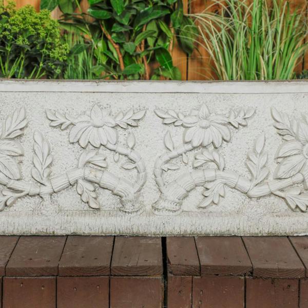 Large Wildflower design White Stone Planter Trough 