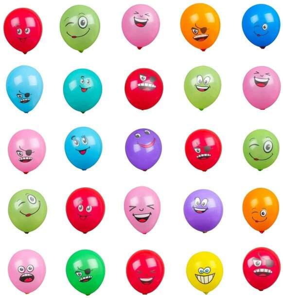 Shatchi 12 inch Emoji Latex Balloons, Assorted Multicolour Party Decorations, Pack of 100