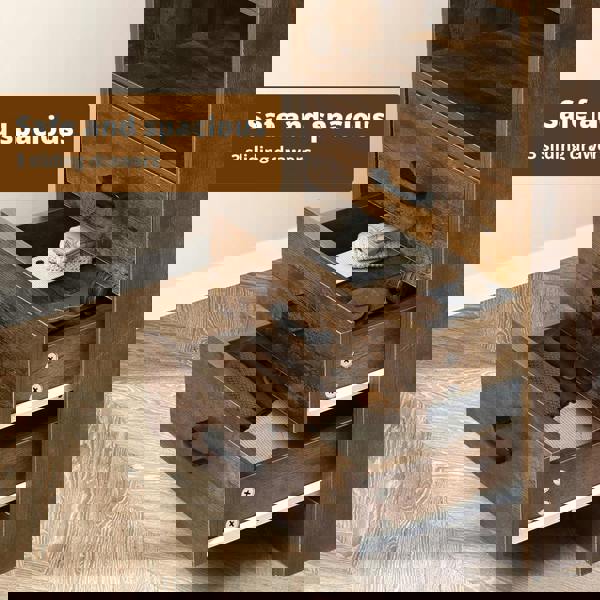 Levede Bedside Table Nightstand USB Charger Outlet RGB LED 3 Drawers Oak