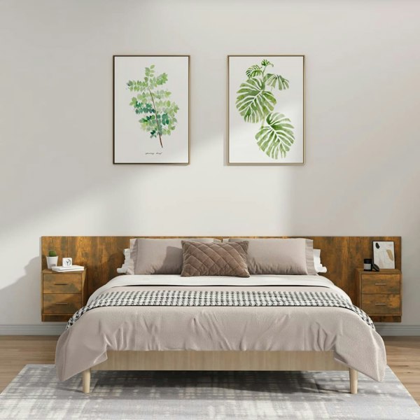 Berkfield Bed Headboard with Cabinets Smoked Oak Engineered Wood