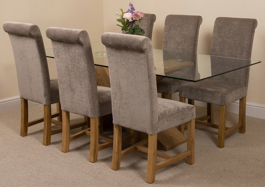 That's Furniture Valencia Oak Large Glass Dining Table & Washington Fabric Chairs