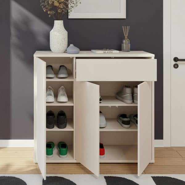 Furniture To Go Alice Springs Shoe Cabinet with 3 Doors Push-to-Open & 1 Drawer Push-to-Open in Sand