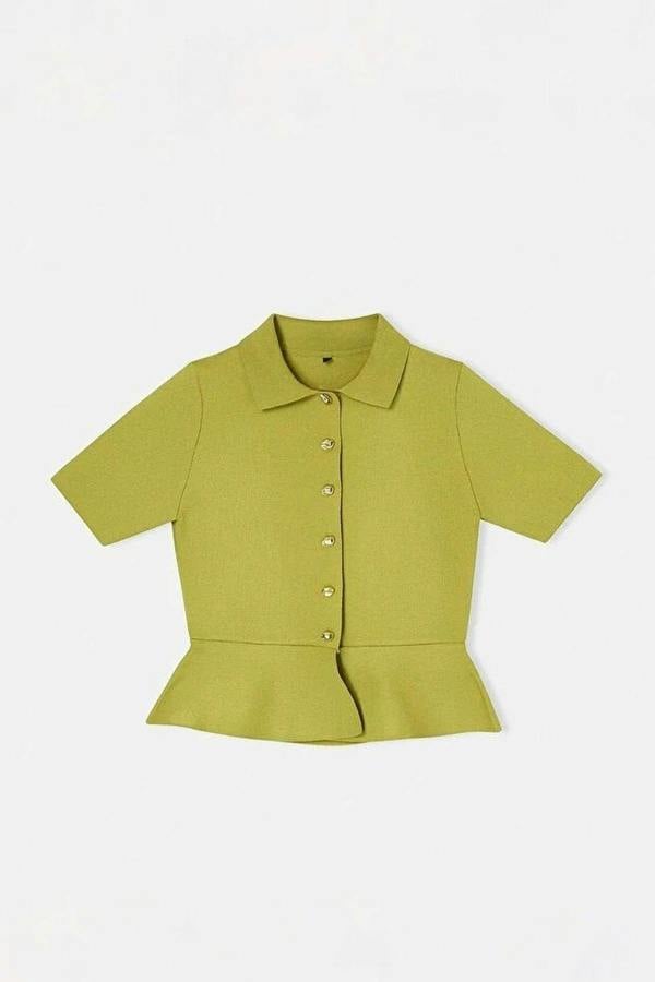 WOVCOR Fitted Waist Button Detail Blouse