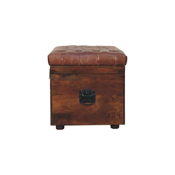 Artisan Furniture Solid Wood Brown Buffalo hide leather Storage Trunk