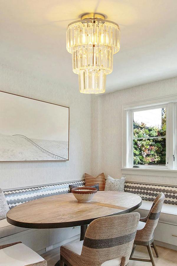 Living and Home Luxury Multi-layer Crystal Flush Mount Chandelier with Chrome Finish