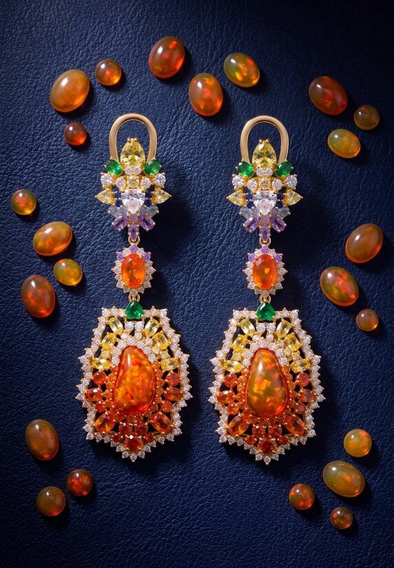 Latelita Frida Fire Opal Rainbow Drop Earrings Gold