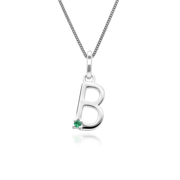 Gemondo Initial Emerald Letter Charm Necklace in 9ct White Gold