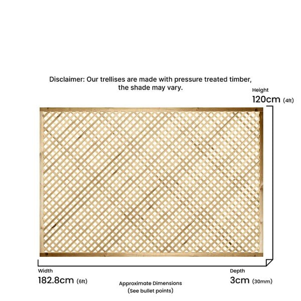 Premier Garden Supplies Privacy Elite Diamond Fence Panel Topper 6ft x 1-4ft Garden Trellis, Decorative Modern Lattice, Wall-Mount, Treated - Wood - 3, 4 or 5 - 4 Pack Height: 4ft x Width: 6ft (182.8cm) x 4 Pack