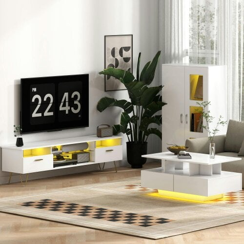 Wyld Haus Sora Coma High Gloss White Tall Storage Cabinet Glass Doors 2 Shelves with LED Lighting
