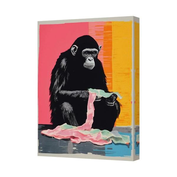 Benjamin Tate Design Contemporary Monkey Canvas Art Print with Deep Wooden Frame UK Made