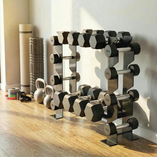 4-Tier Dumbbell Rack, Heavy-Duty Weight Rack for Dumbbells, Kettlebells and Multiple Balls, 200 KG Capacity, Black