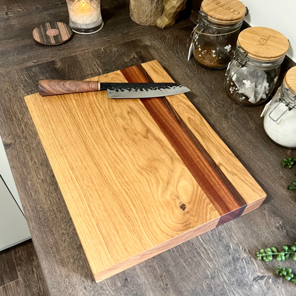Giraffes & Craftz French Oak Chopping Board with Sapele & Walnut Inlays