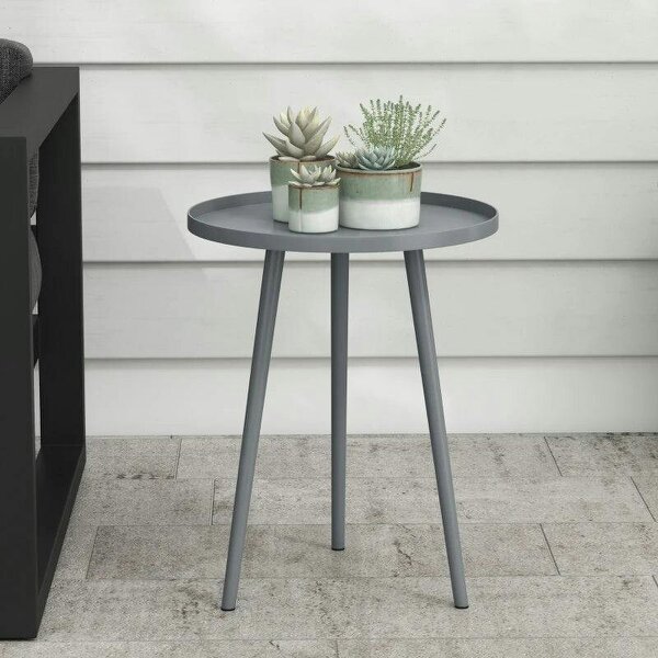 Round Garden Coffee Table, Outdoor Side Table with Rounded Steel Edge, Ø40 x 50H cm, Grey