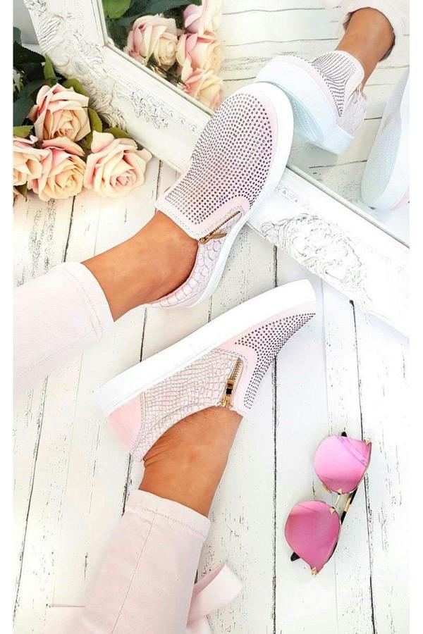 Leah Crystal Suede Zip Pumps Trainers - Pink