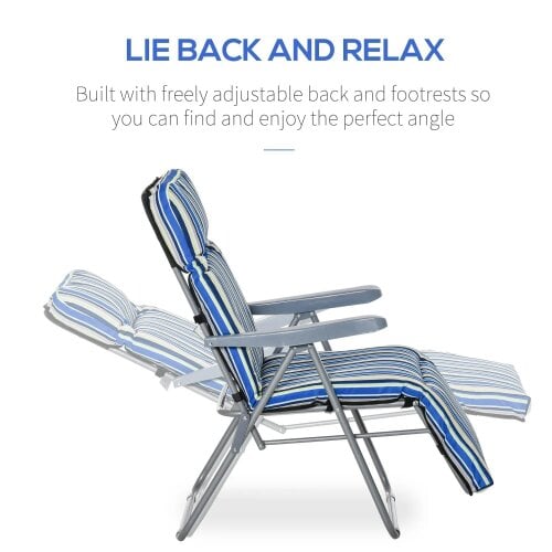 Bobobiy Reclining Garden Chair Set of 2, 5-Level Adjustable Zero Gravity Chairs with Cushions, Blue Stripe