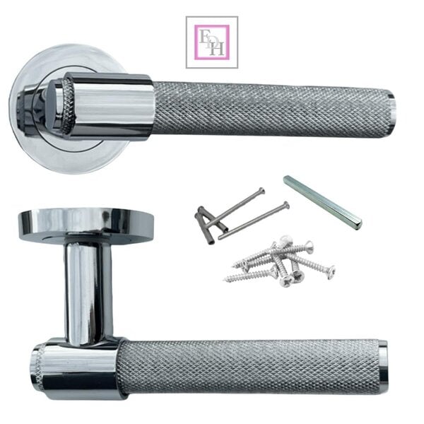 EDH Door Hardware Knurled Polished Chrome Door Handles – Internal Lever Handle Packs with Fixings