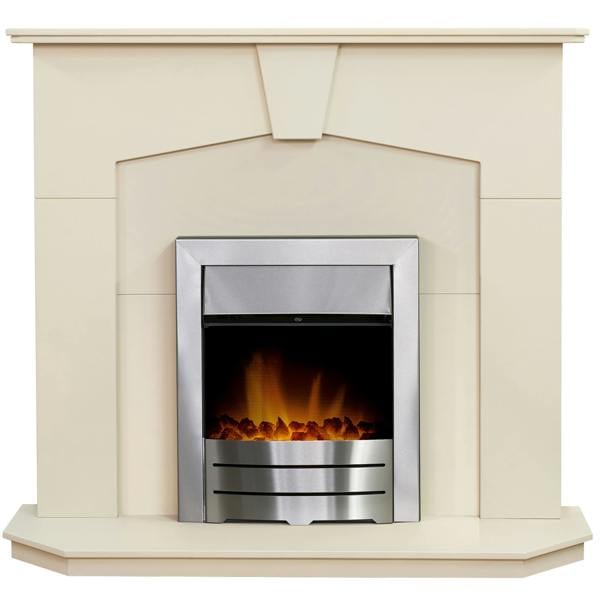 Adam Abbey Fireplace Suite in Stone Effect with Colorado Electric Fire in Brushed steel, 48 Inch