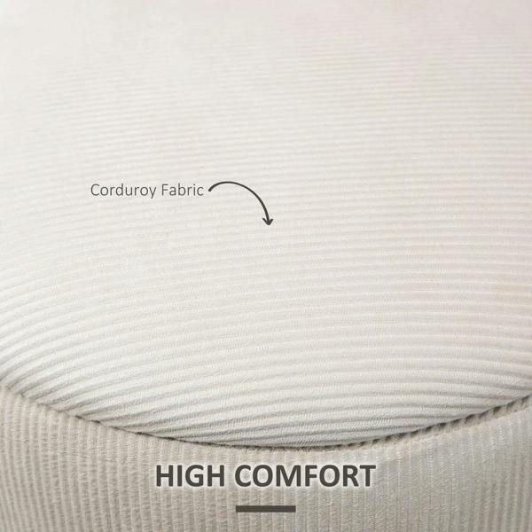 Cream white corduroy ottoman fabric texture with stitched circular lid edge detail.
