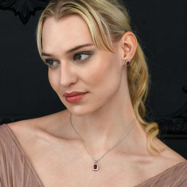 namana 925 Sterling Silver Emerald Cut Red Halo Stud Earrings For Women