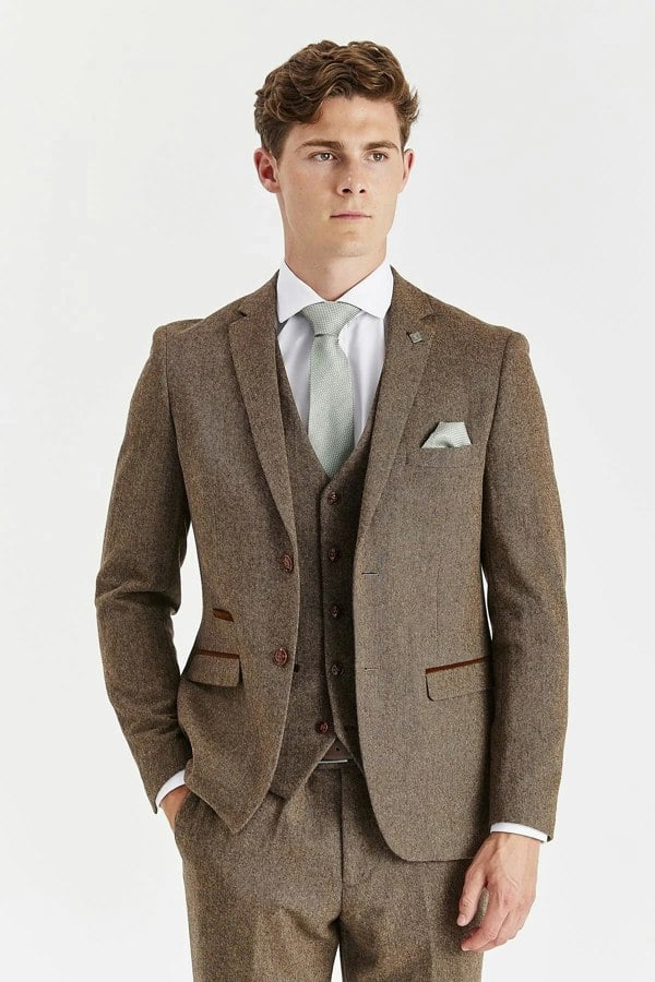 Paul Andrew Oscar - Men's Brown Wool Blend Tweed Blazer