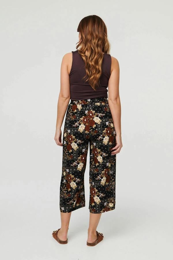Black | Printed High Waist Wide Cropped Trousers
