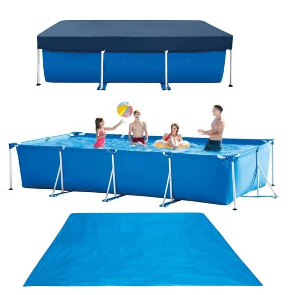 Intex Rectangular Metal Frame Pool 300 X200 X75 CM With Cover and Ground Cloth