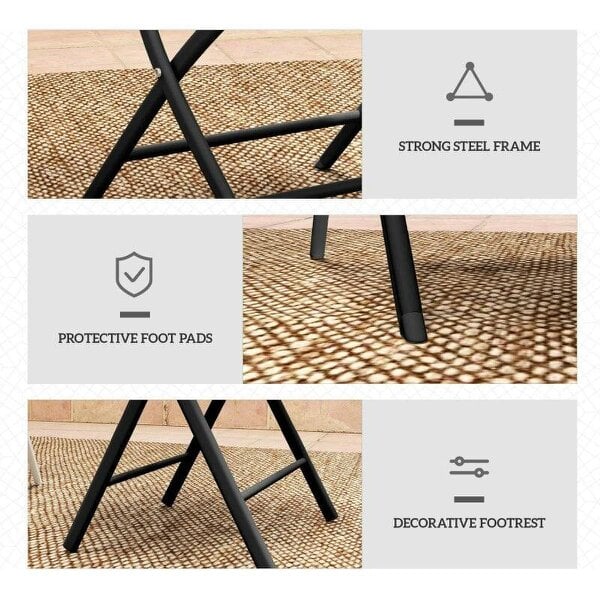 3 Pieces Outdoor Bistro Set, Glass Top Outdoor Table and 2 Folding Chairs with Protecting Feet, Black