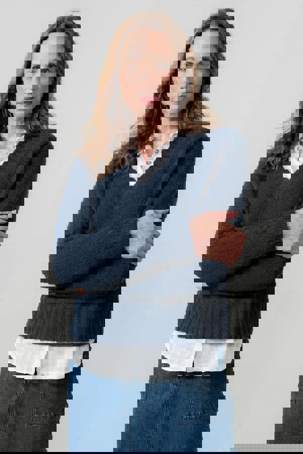 Lily & Me Woodchester V-Neck Boxy Knit Jumper Navy