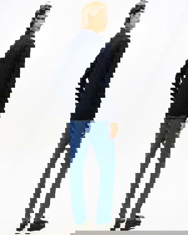 Tommy Hilfiger Classic Cotton Cable Mens Long Sleeve Polo - Desert Sky - CHO - Designer Mens Short Sleeve Polo Shirts