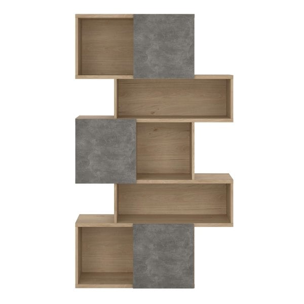 Furniture To Go Maze Asymmetrical Bookcase with 3 Doors in Jackson Hickory and Concrete