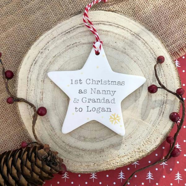 Personalised 'First Christmas As Grandparents' Bauble - detail view