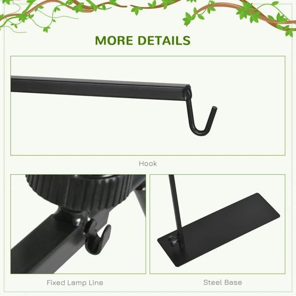 Black metal lamp stand hook and steel base close-up
