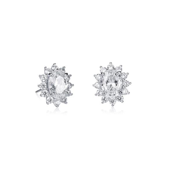 namana 925 Sterling Silver Clear Cubic Zirconia Oval Halo Stud Earrings