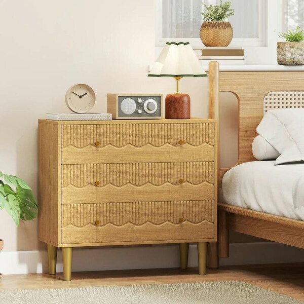 Dresser for Bedroom 3 Drawer Chest of Drawers with Steel Frame for Living Room in Oak - Oak