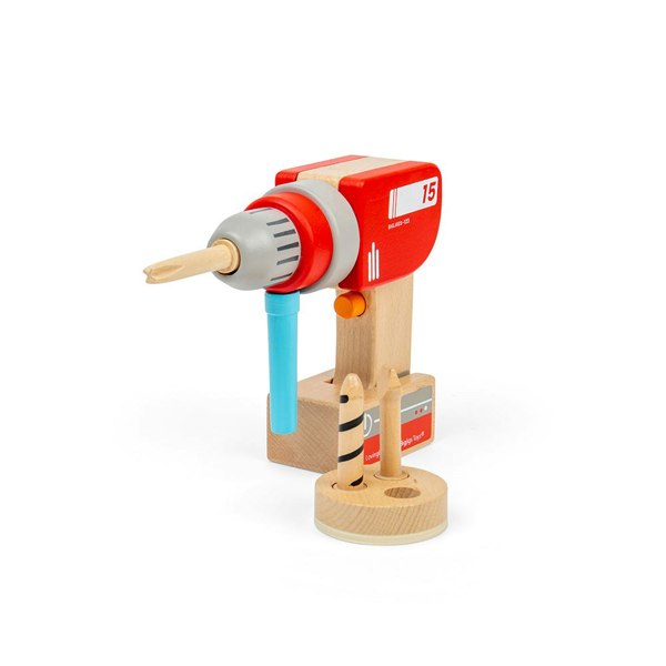 Bigjigs Toys Wooden Drill - Toy Drill With Magnetic Drill Bits