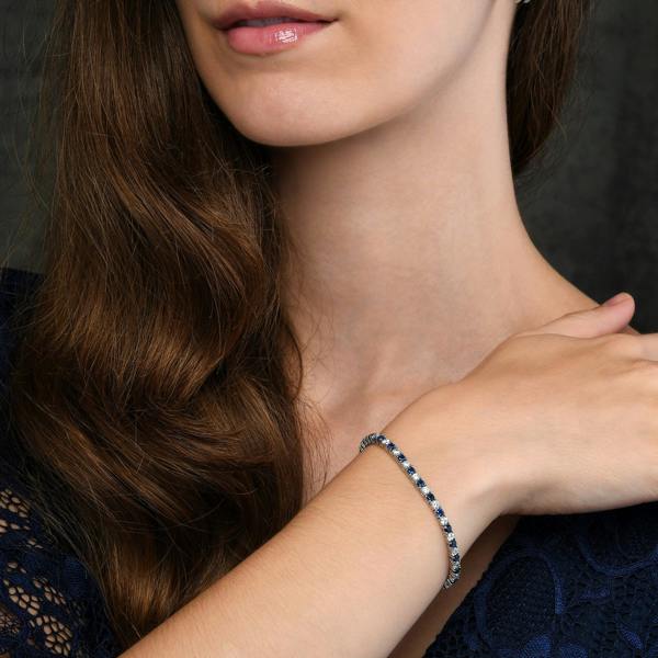 namana 925 Sterling Silver Tennis Bracelet with Blue & White Cubic Zirconia