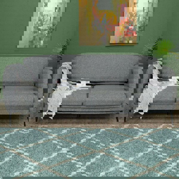 Diamond Design Thick Shaggy Area Rugs Duck Egg Blue