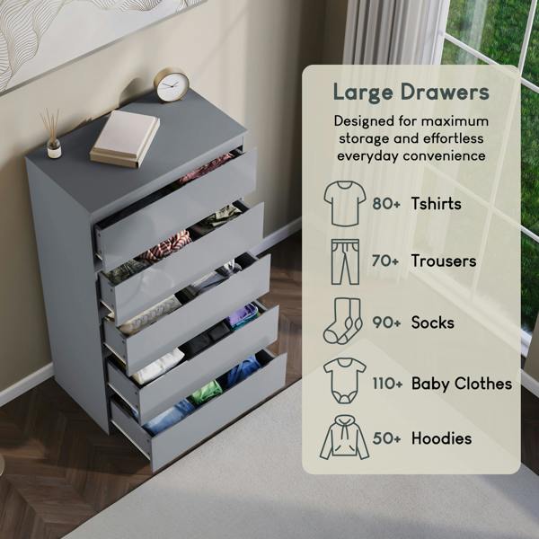 Vida Designs Glinton 5 Drawer Chest, Black