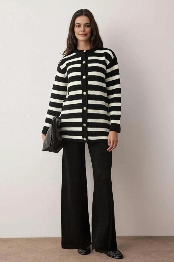 WOVCOR 2-Piece Openwork Striped Knit Top and Bottom Set