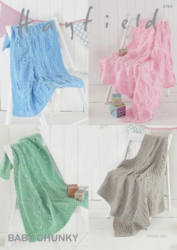 Hayfield Baby Chunky Knitting Pattern 4764, Blankets for Baby, Various sizes - Advanced