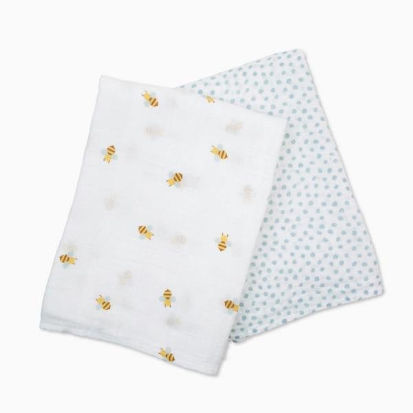 Lulujo - Cotton Swaddle - Bees & Dots - 2 Pack