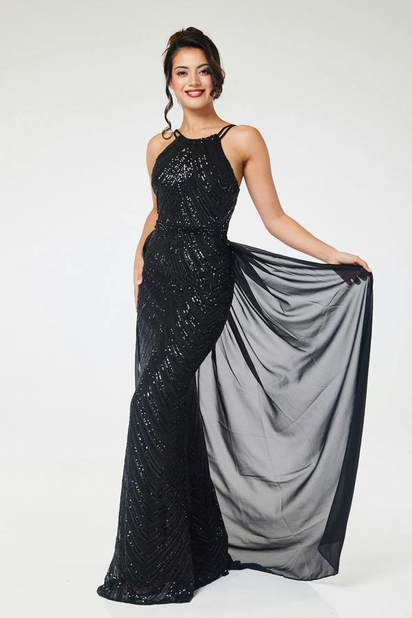 LuvForever Shia - Black Sequin Maxi Dress