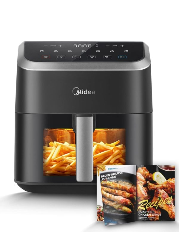 Midea 5L Air Fryer with Visible Window, Heatxpress Technology, 7-in-1 Presets, 90% Less Oil, Non-Stick, 1600W