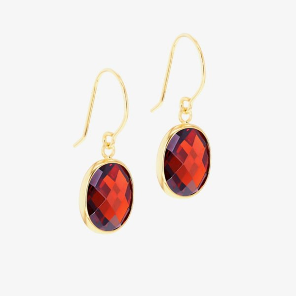T. H. Baker 9ct Yellow Gold Oval Maroon Crystal Dropper Earrings 1.58.0049